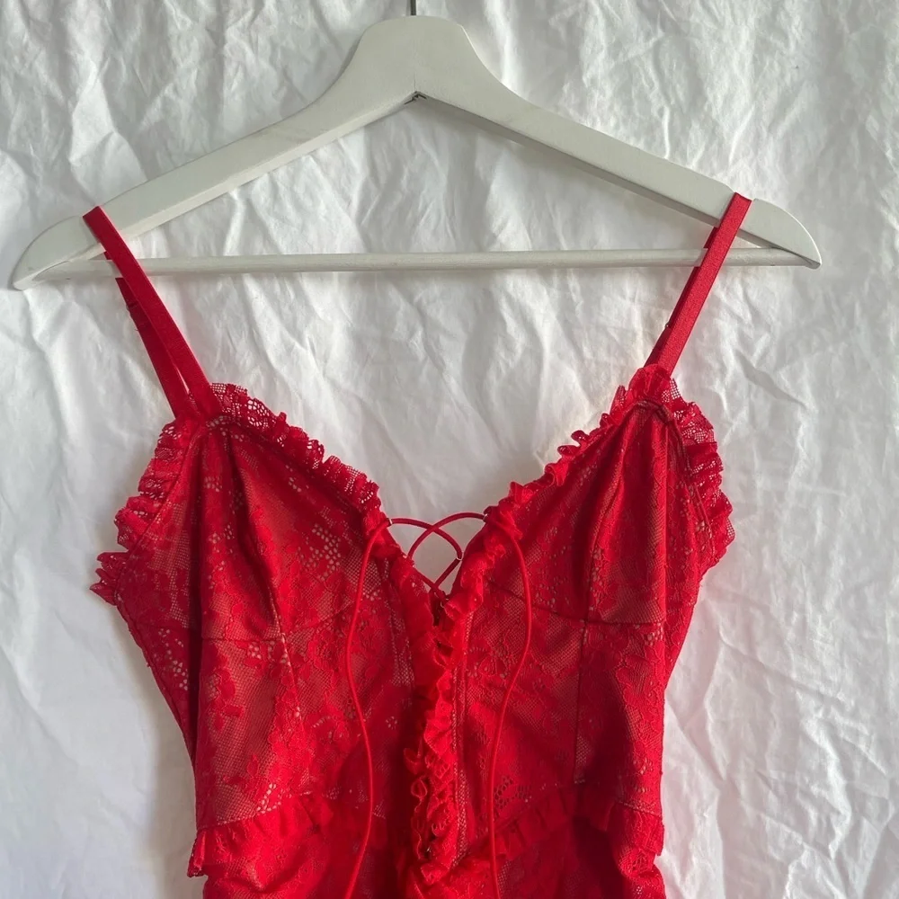 For Love And Lemons red gracie high low lace slip dress Size Small